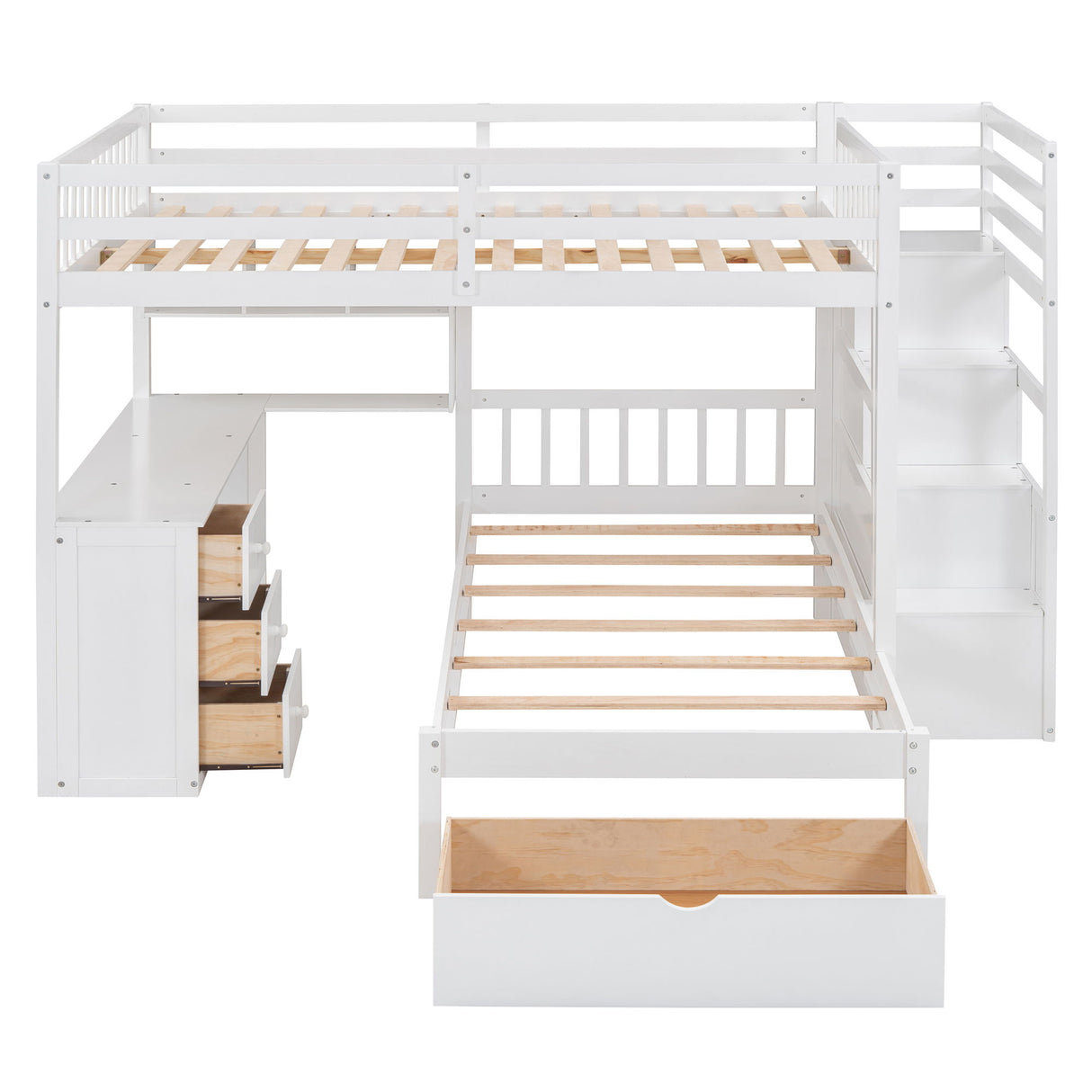 Bunk Bed With Desk, Drawers And Shelves