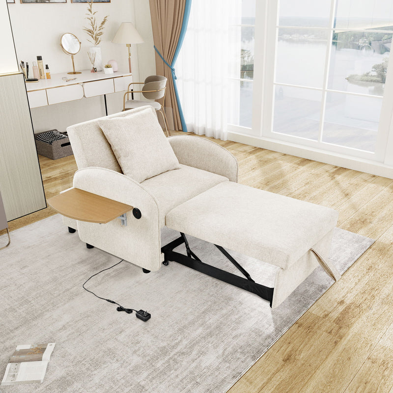 Convertible Single Chair Bed With Computer Board And USB Ports, 3 In 1 Sofa Bed - Beige