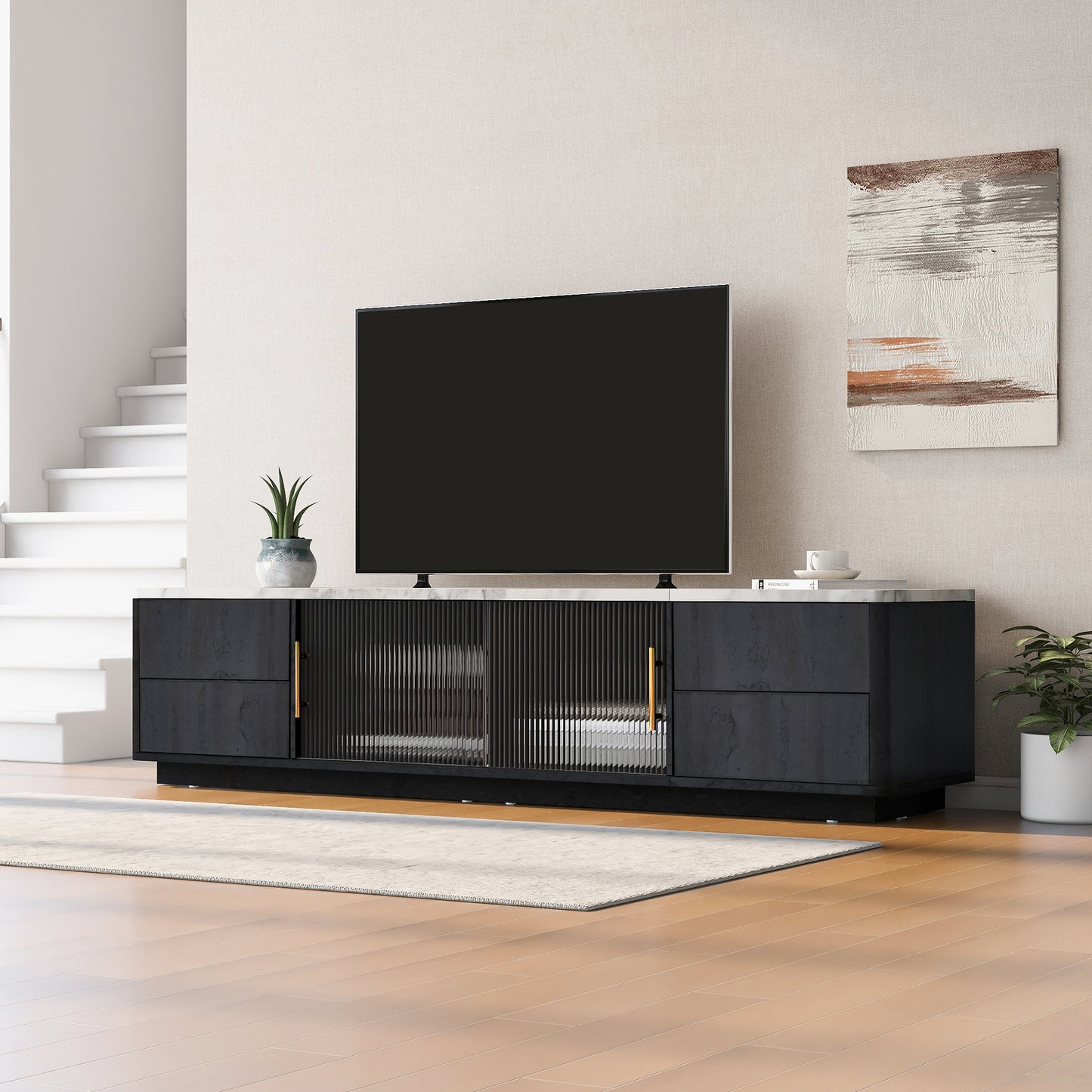 Modern TV Stand for 70'' TV with 4 Drawers, Media Console Table, Entertainment Center with Large Storage Cabinet for Living Room, Bedroom