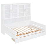 Daybed With Glass Door Storage Cabinets, Built In LED Lighting And Shelves