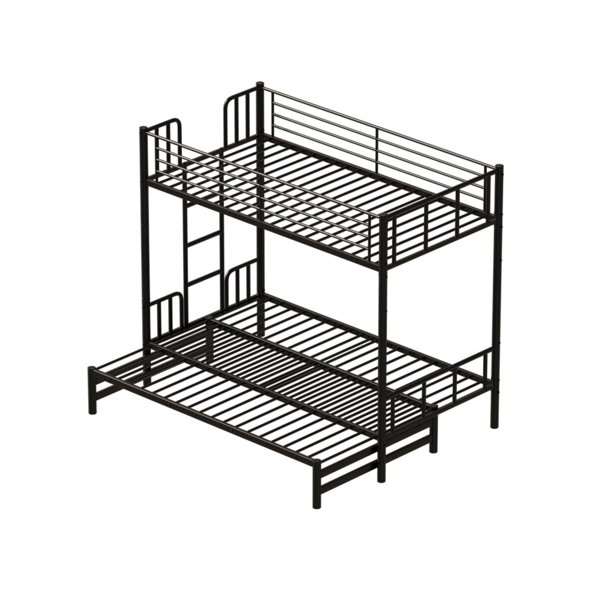 Twin Metal Pull Out Bunk Bed With Guardrail And Built In Ladder, Space Saving Convertible Frame For Bedroom - Black