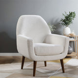 Prince - Mid Century Boucle Arm Chair With Solid Wood Legs - White