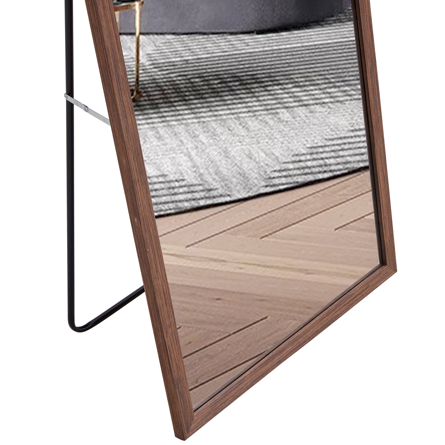 Third generation packaging upgrade, thickened border, brown wood grain solid wood frame full length mirror, dressing mirror, bedroom entrance, decorative mirror, and floor standing mirror.65"*22.8"