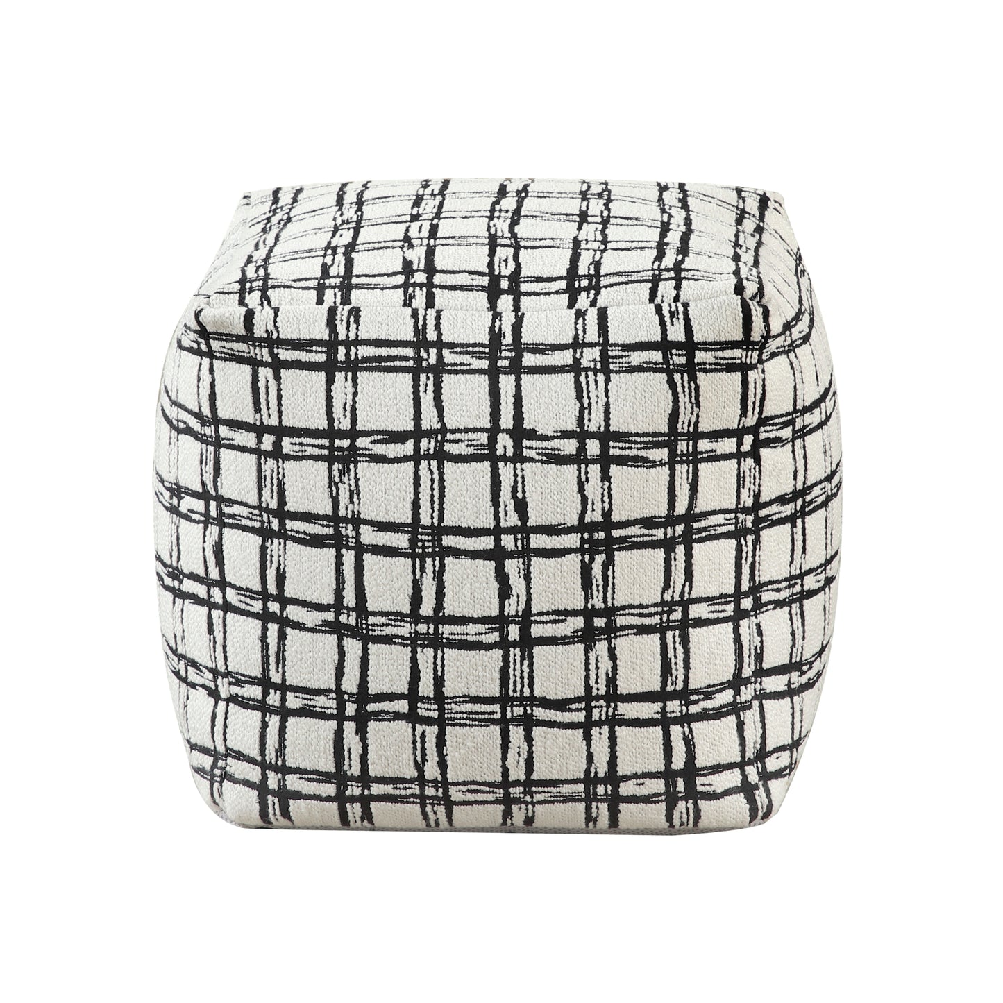 Modern Square Pouf Pattered Black White Fabric Upholstered Ottoman, Non-Slip Floor Pouf, Bean Bag Chair, 1pc Sitting Pouf