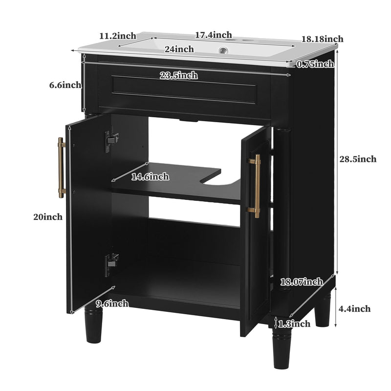 Bathroom Vanity With Integrated Sink, 2 Door Cabinet, Single Sink For Small To Medium Bathrooms