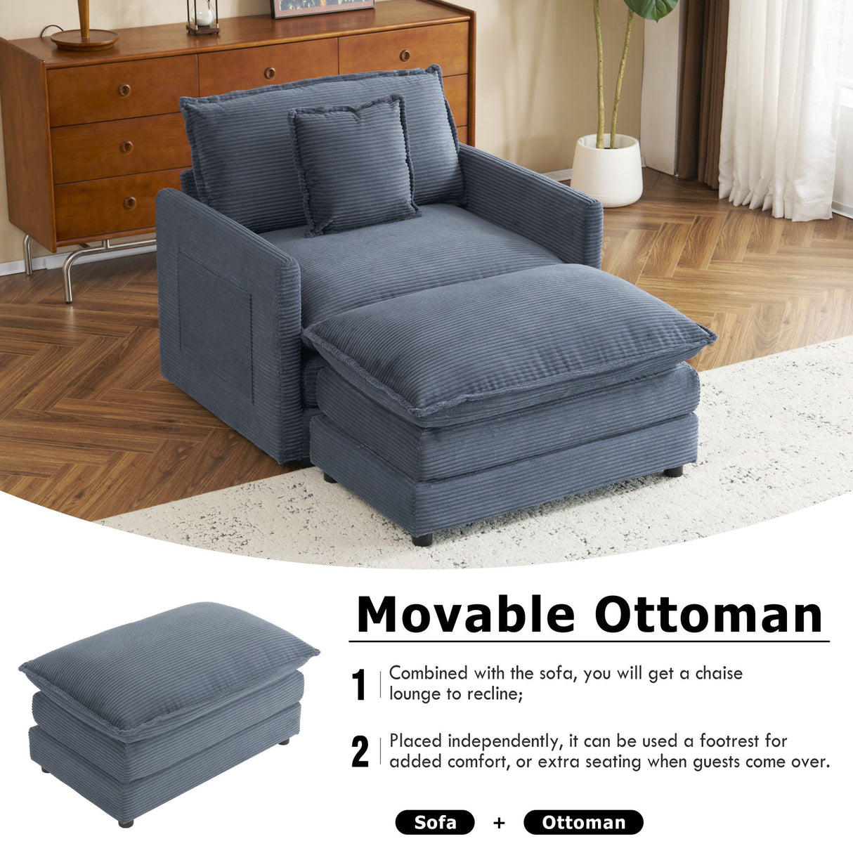 Modern Modular Sofa With Side Storage Pockets For Living Room