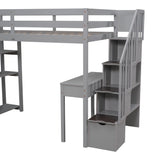 Loft Bed With Storage Drawers, Desk And Stairs With Shelves