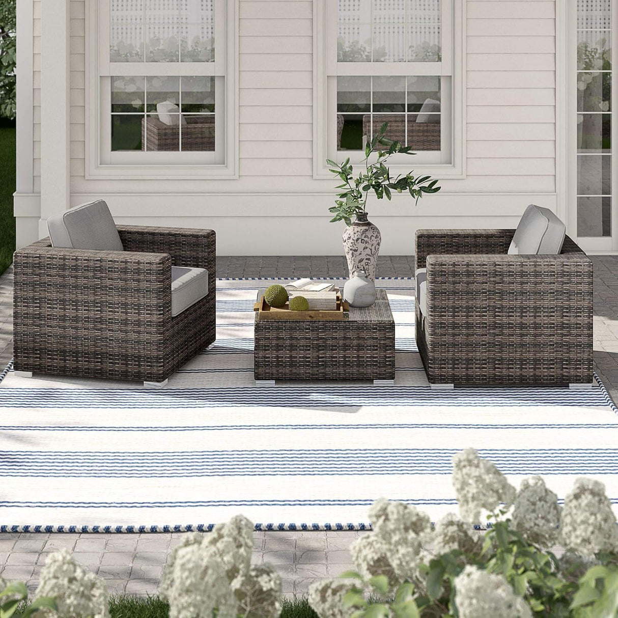 3 Piece Patio Sofa Set, Resort Grade Outdoor Seating With Cushioned Comfort - Brown