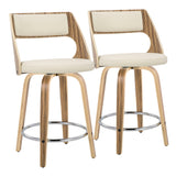 Cecina - Mid-Century Modern Fixed Height Counter Stool With Swivel With Round Footrest (Set of 2) - Zebra / Cream