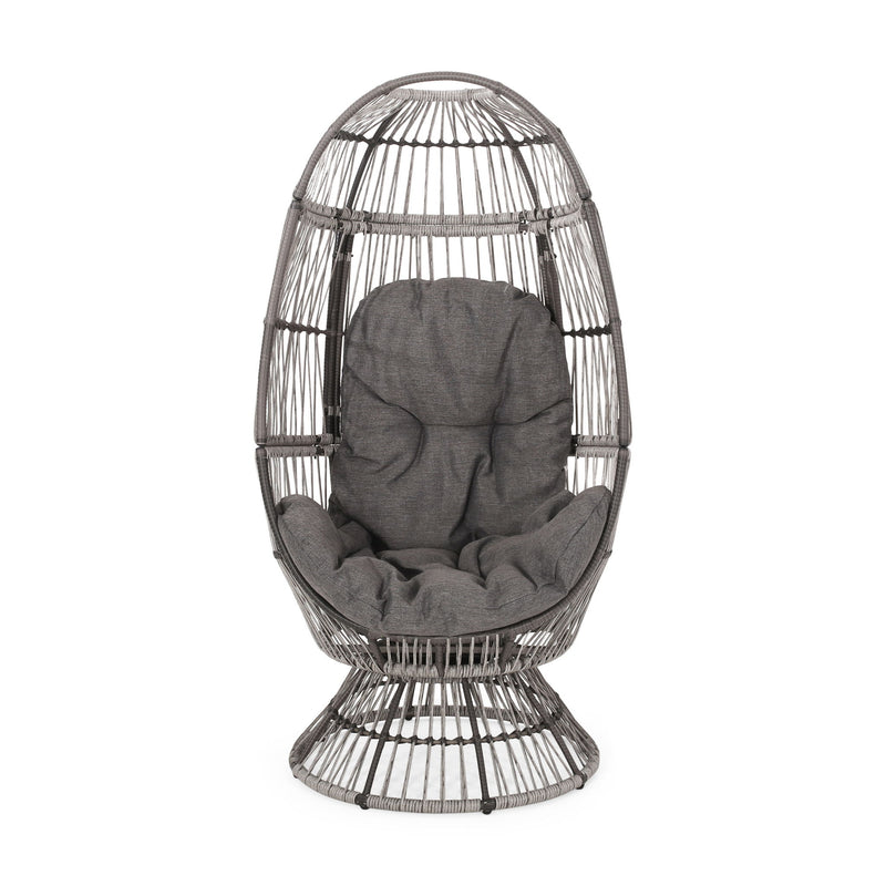 Patio Swivel Basket Egg Chair With Cushion