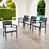 Outdoor Patio Aluminum Stationary Dining Chairs With Outdoor-Grade Sunbrella Fabric Cushions, Tapered Feet (Set of 4)