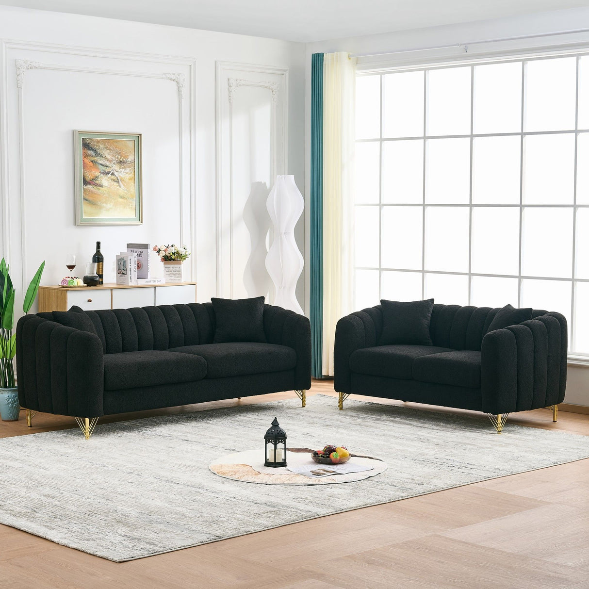 Oversized Sofa, 3 And 2 Seater Deep Tufted Couch - Black