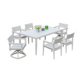 7 Piece Dining Set Modern Outdoor Patio Furniture, Including 4 Dining Chairs & 2 Swivel Rockers Sunbrella Fabric Cushioned And Rectangle Dining Table With Umbrella Hole