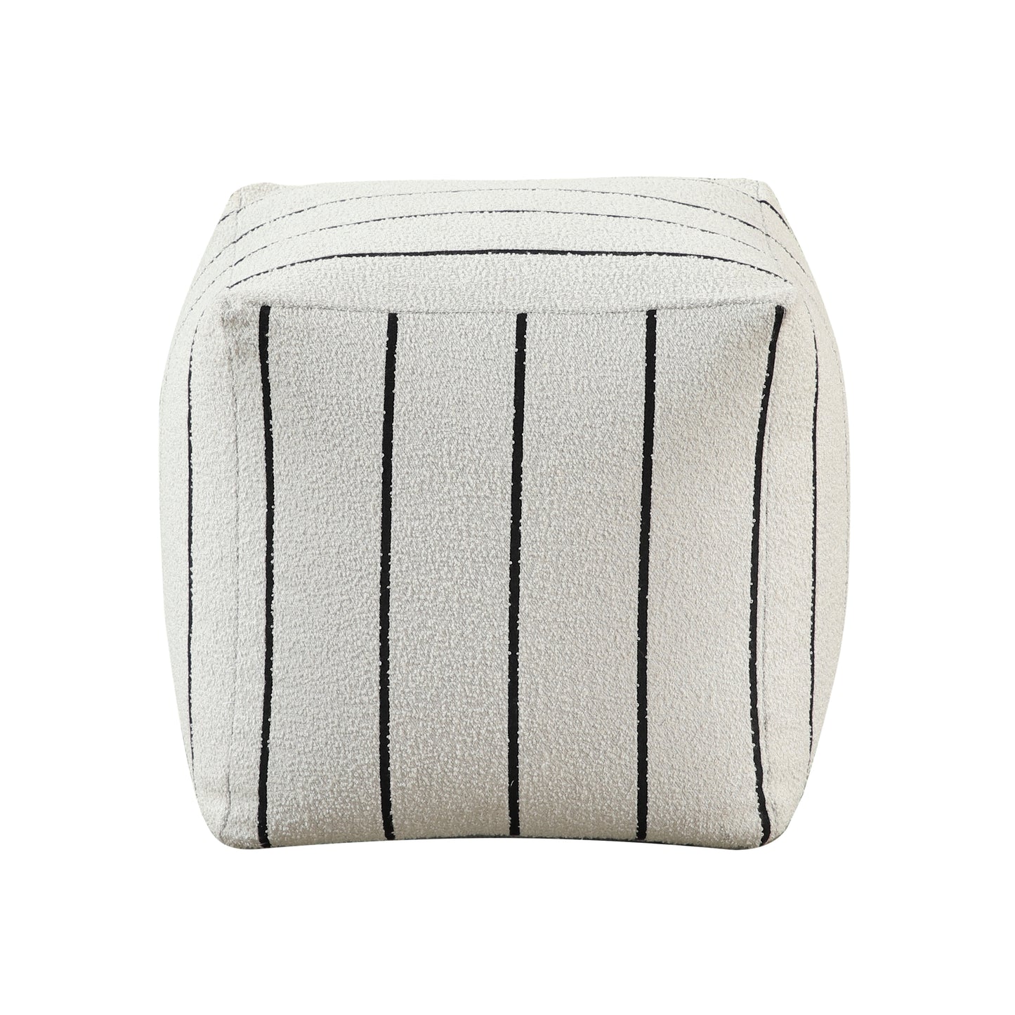 Modern Square Pouf Off-White Jacquard Fabric Upholstered Ottoman, Non-Slip Floor Pouf, Bean Bag Chair, 1pc Sitting Pouf