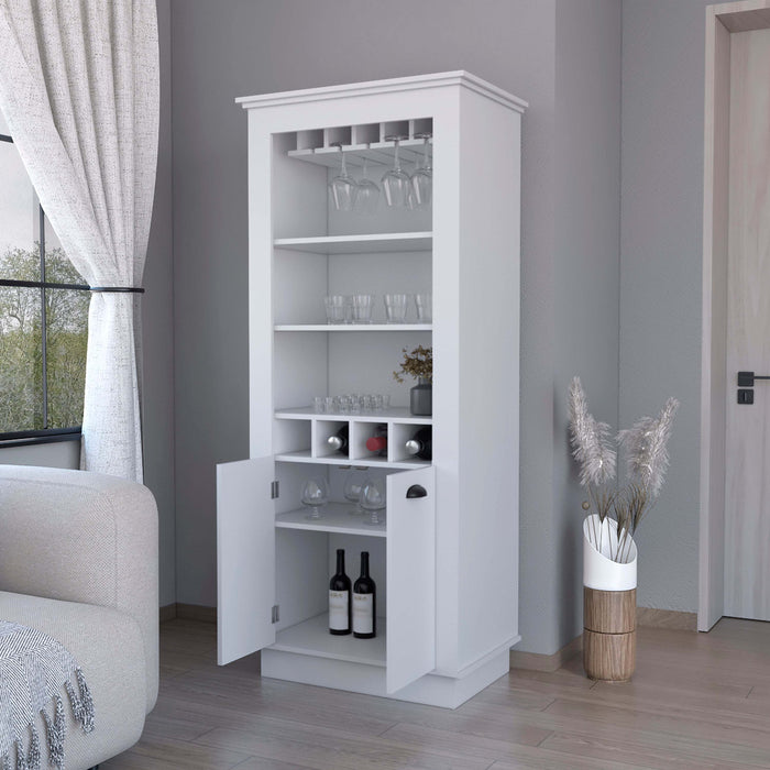 White 4-Built In Wine Rack Bar Cabinet