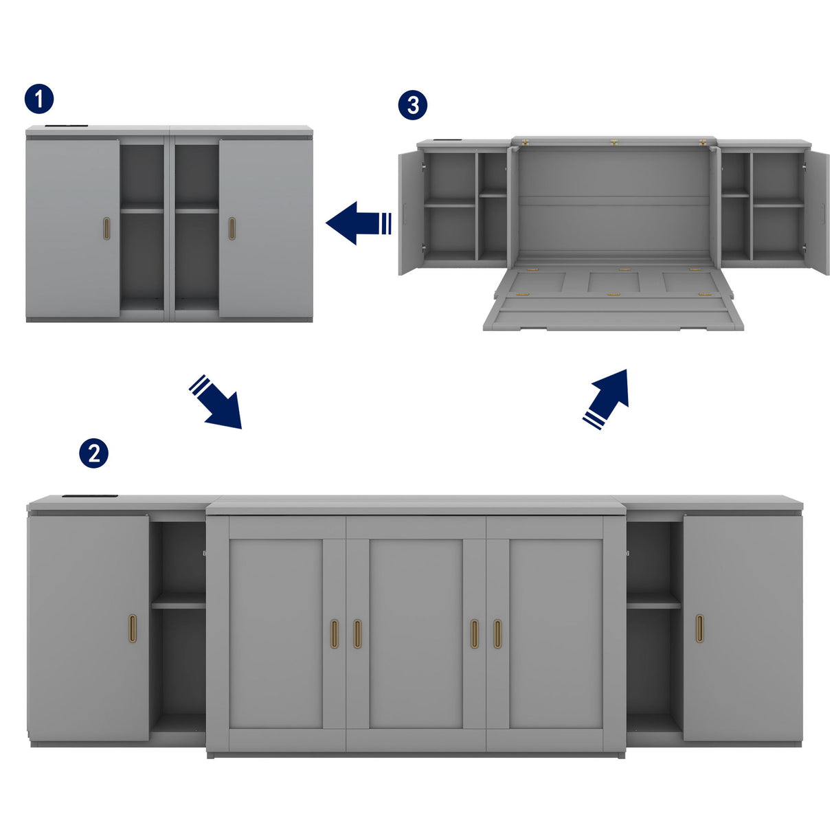 Murphy Bed With Shelves, Cabinets And USB Ports