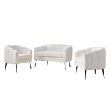 3 Piece Small Living Room Furniture Set, Sofa Loveseat & 2 Armchairs - Ivory