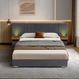 Upholstered Bed Frame Of Velvet Tufted Headboard With Floating Nightstand LED / USB Built