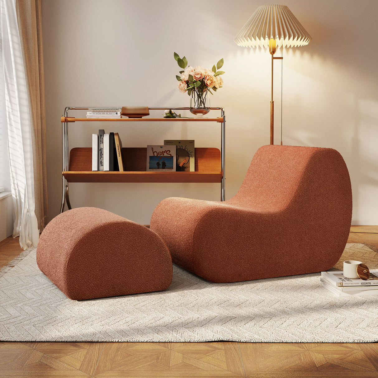 Curved Lounge Chair With Ottoman And High Resilience Foam