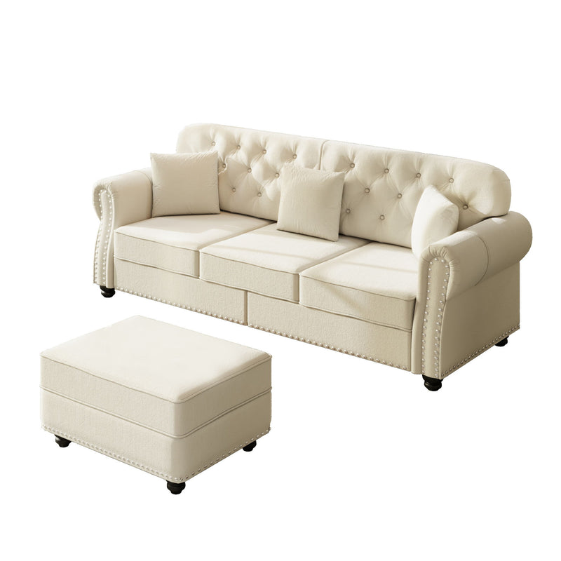 Upholstered 3 Seater Sofa Set With Ottoman