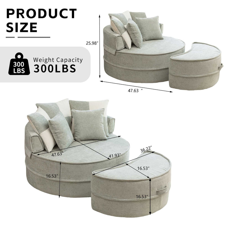 Modern Oversized Round Barrel Accent Chair With Ottoman