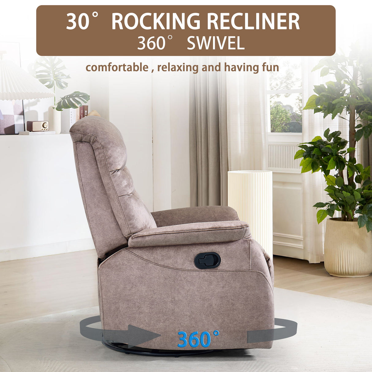 Rocking Swivel Recliner Chair For Living Room, 360 Degree Swivel, Adjustable Modern Reclining Chair, Classic And Traditional Recliner Sofa With Lumbar Support - Dark Gray