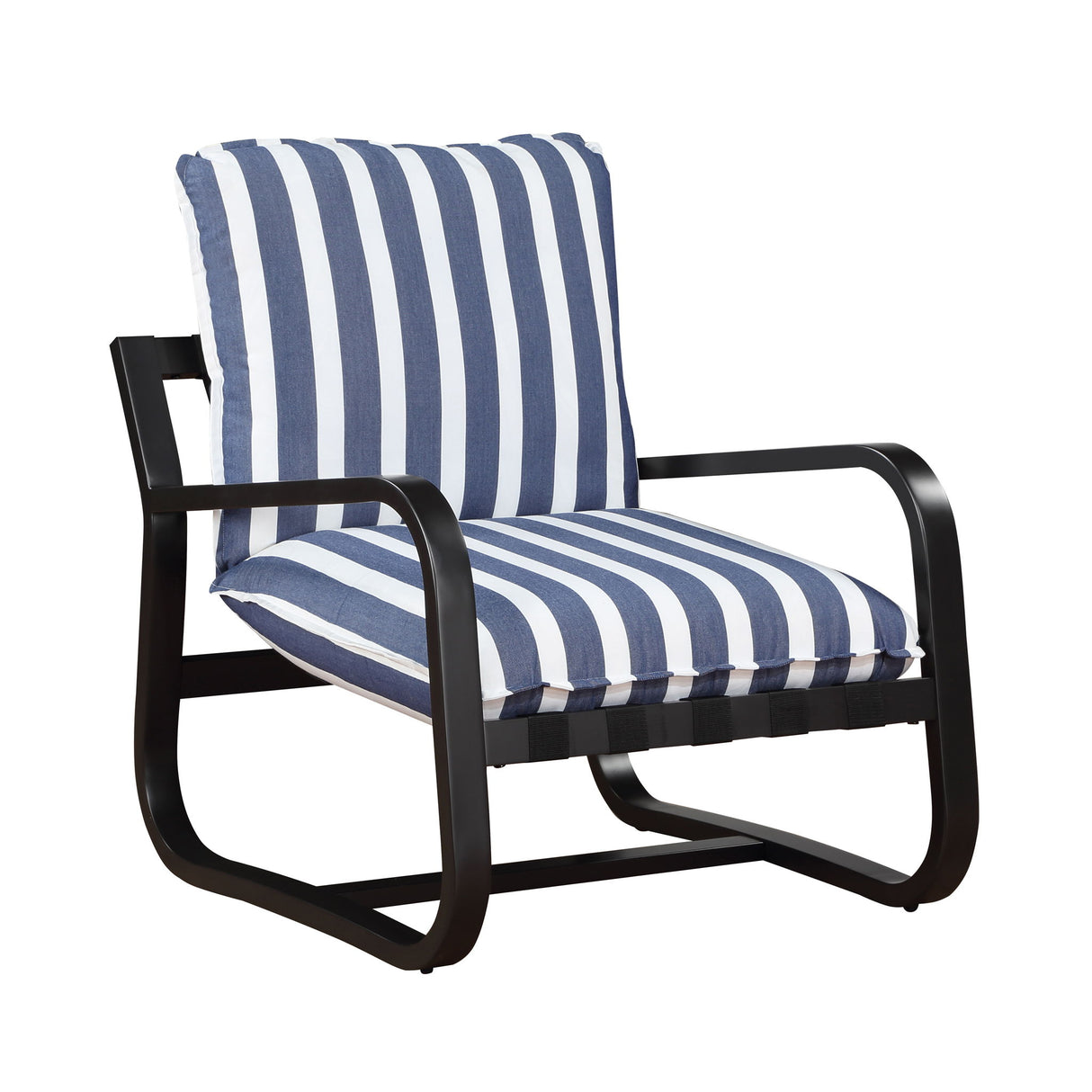 Asa - Outdoor Sling Chair With Reversible Cushions And Stripe Fabric - Blue / White Stripes