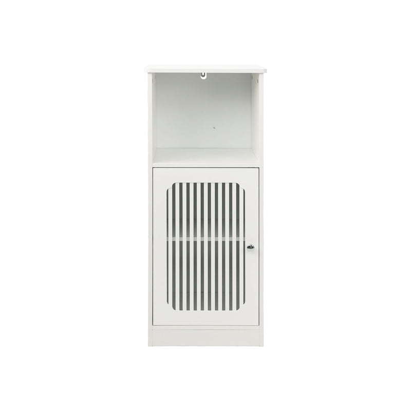 Louvered Door Bathroom Low Cabinet With Multi Layer Storage - White
