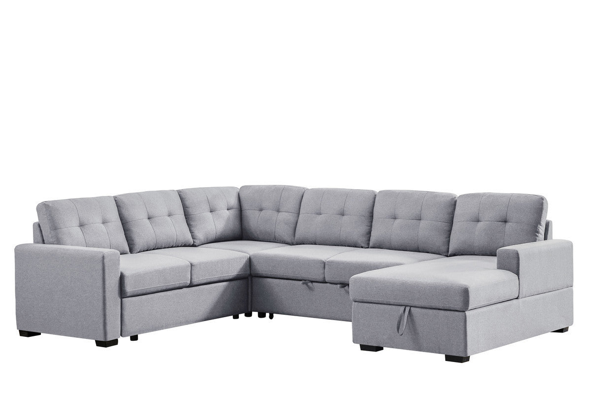 Selene 115.5" Light Gray Linen Fabric Sleeper Sectional Sofa with Storage Chaise