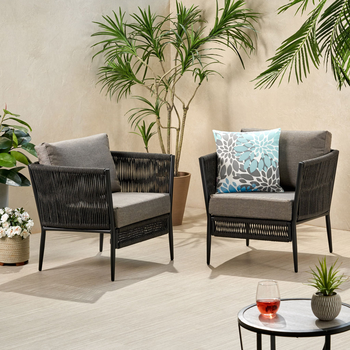 Hanford - Modern Club Chair With Woven Rope Design - Gray