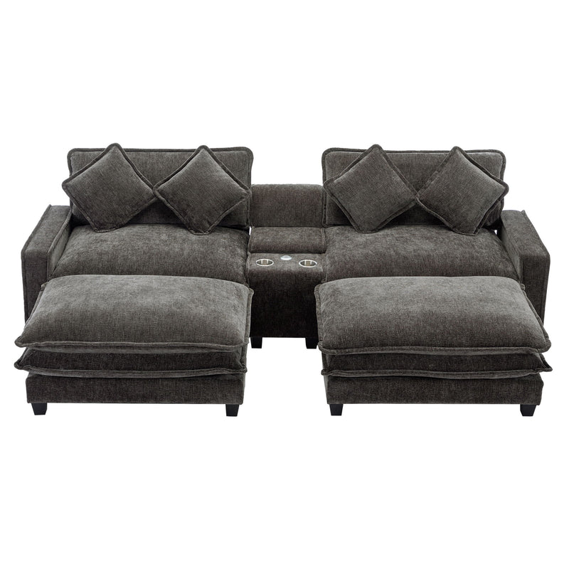 Modern Sectional Sofa With Removable Ottomans, USB Ports
