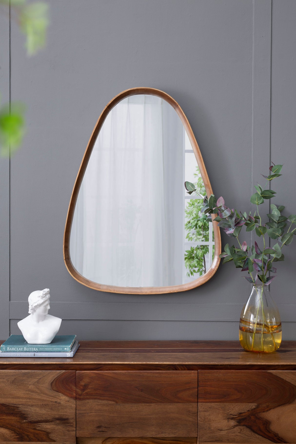 Irrgeular Mirror With Frame, Wall Mirror For Living Room Bathroom Entryway - Brown