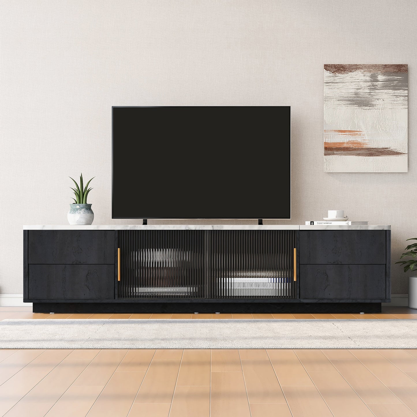 Modern TV Stand for 70'' TV with 4 Drawers, Media Console Table, Entertainment Center with Large Storage Cabinet for Living Room, Bedroom