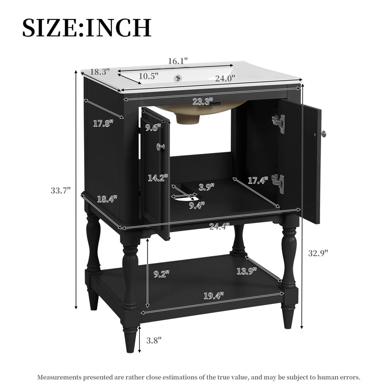 Modern Bathroom Vanity With Sink, Rectangular Cabinet With Open Shelf And Closed Storage