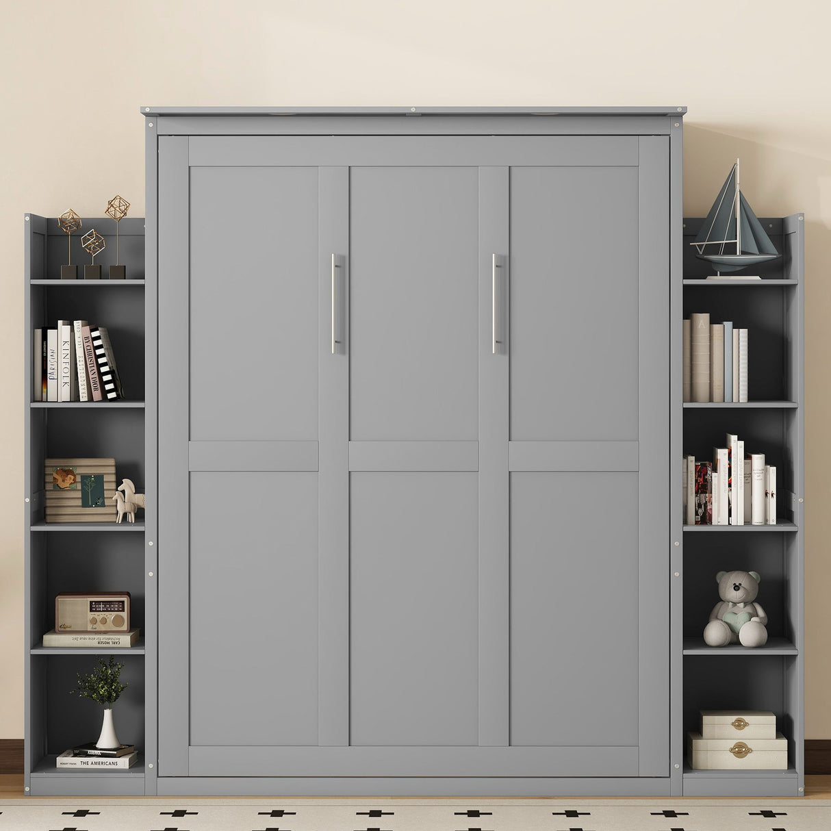 Wall Murphy Bed With Shelves And LED Lights