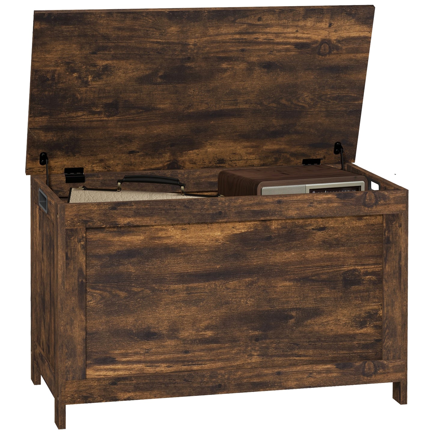 HOMCOM 29.9" Storage Chest w/ 2 Safety Hinges, Wooden Box, Rustic Brown