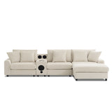 Sectional With Bluetooth Speakers L Shaped Couch With Console USB Charger, Cup Holders Storage Ottoman Deep And Wide Seat Cloud Sofa