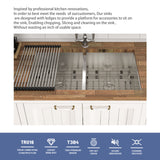 Undermount Double Bowl Kitchen Sink 16 Gauge With 9" Deep Basin - Brushed Nickel