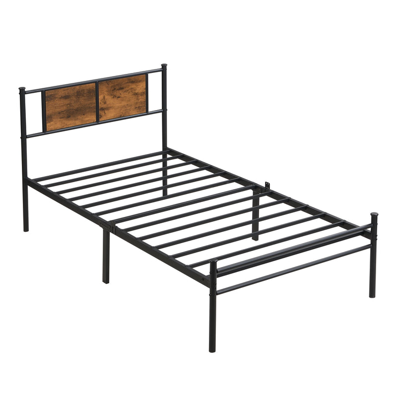 ModerMetal Bedframe With Wood Panel Headboard