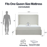Carmen - Queen Minimalist Upholstered Wingback Bed Frame With High Headboard - Ivory