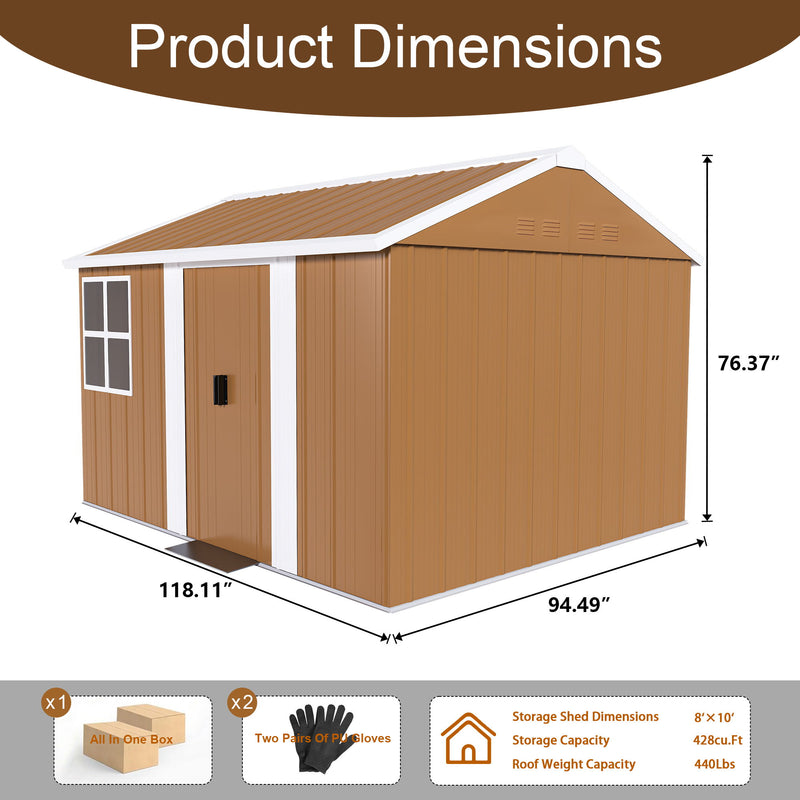 Heavy Duty Metal Storage Shed With Windows And Lockable Door, Weatherproof Outdoor Garden Shed