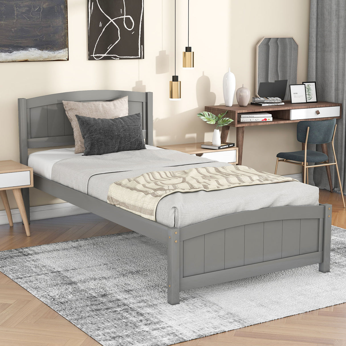 Platform Bed & Headboard, Footboard And Wood Slat Support