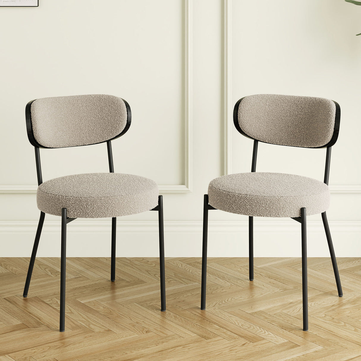 Boucle Modern Kitchen Dining Chair With Bentwood Back (Set of 2)