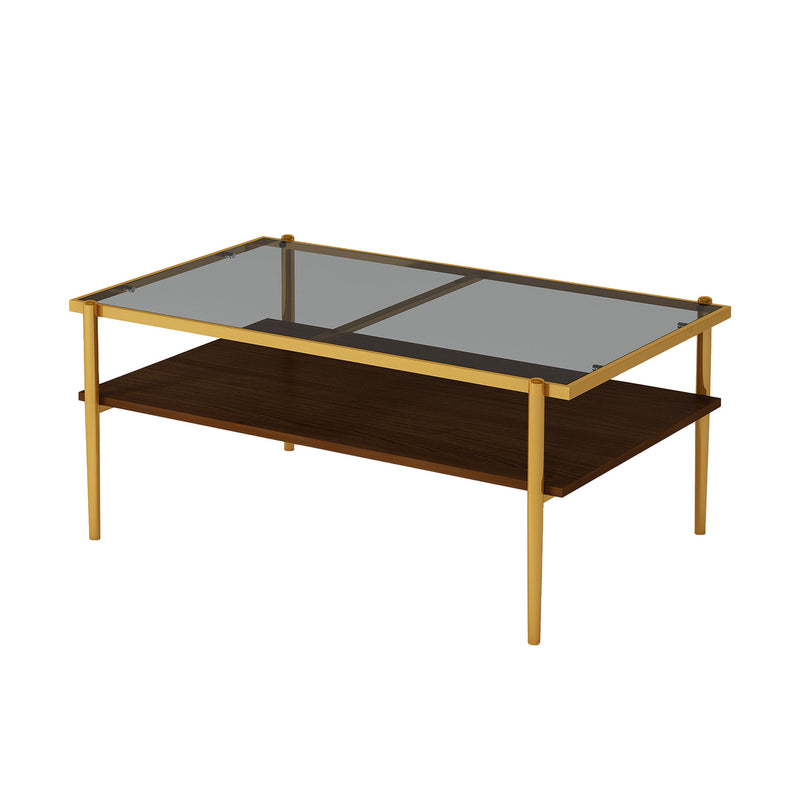 Rectangle Coffee Table With Tempered Glass Top And Legs, Modern Table For Living Room