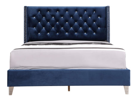 Queen Upholstered Bed - Navy Blue