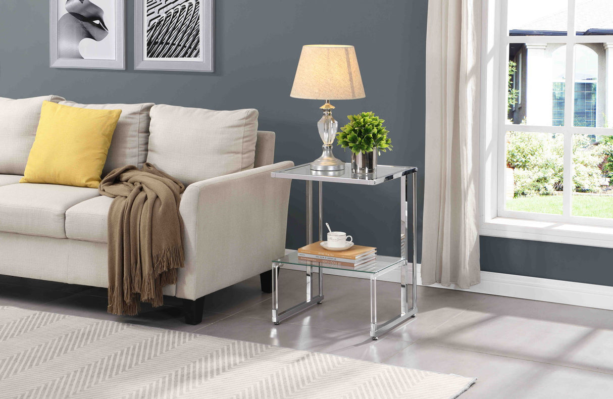 2 Tier Acrylic Glass End Table For Living Room