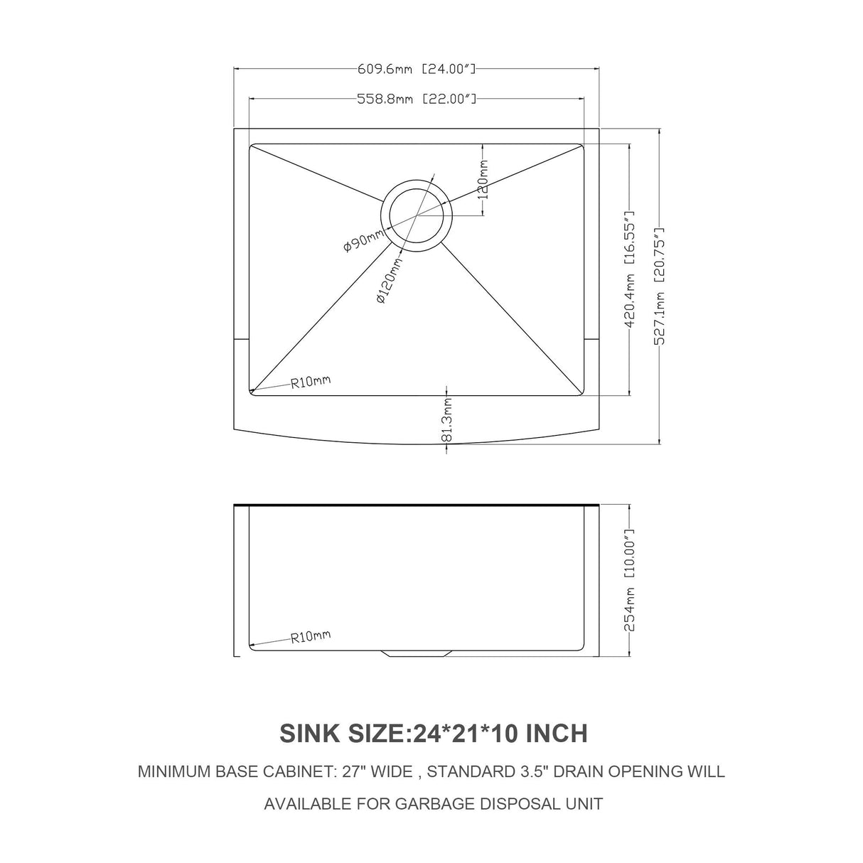Farmhouse Kitchen Sink Stainless Steel Apron Front