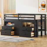 Loft Bed With 4 Drawers, Underneath Cabinet And Shelves