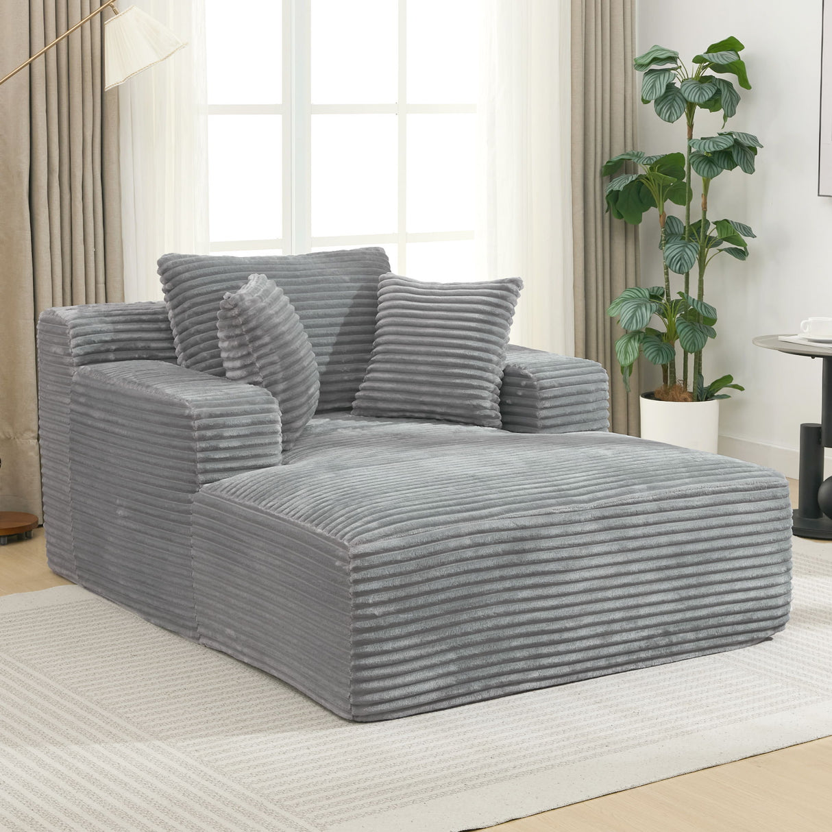 Modern Full Compressed Chaise Lounge Sofa Bed With Removable Pillows, Upholstered - Gray