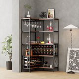 Corner Wine Rack Bar Cabinet Industrial Freestanding Floor Bar Cabinets For Liquor And Glasses Storage For Home Kitchen - Walnut / Black
